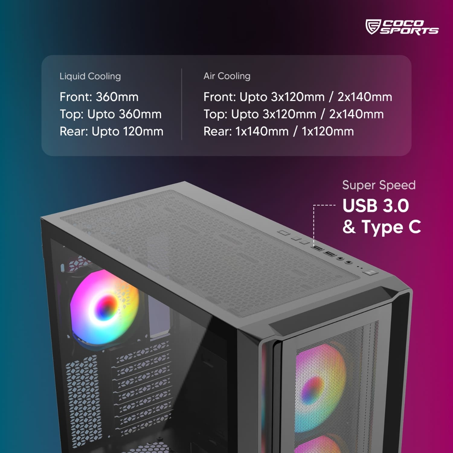 RAMPAGE 5000D Gaming Cabinet in white and black with E-ATX support