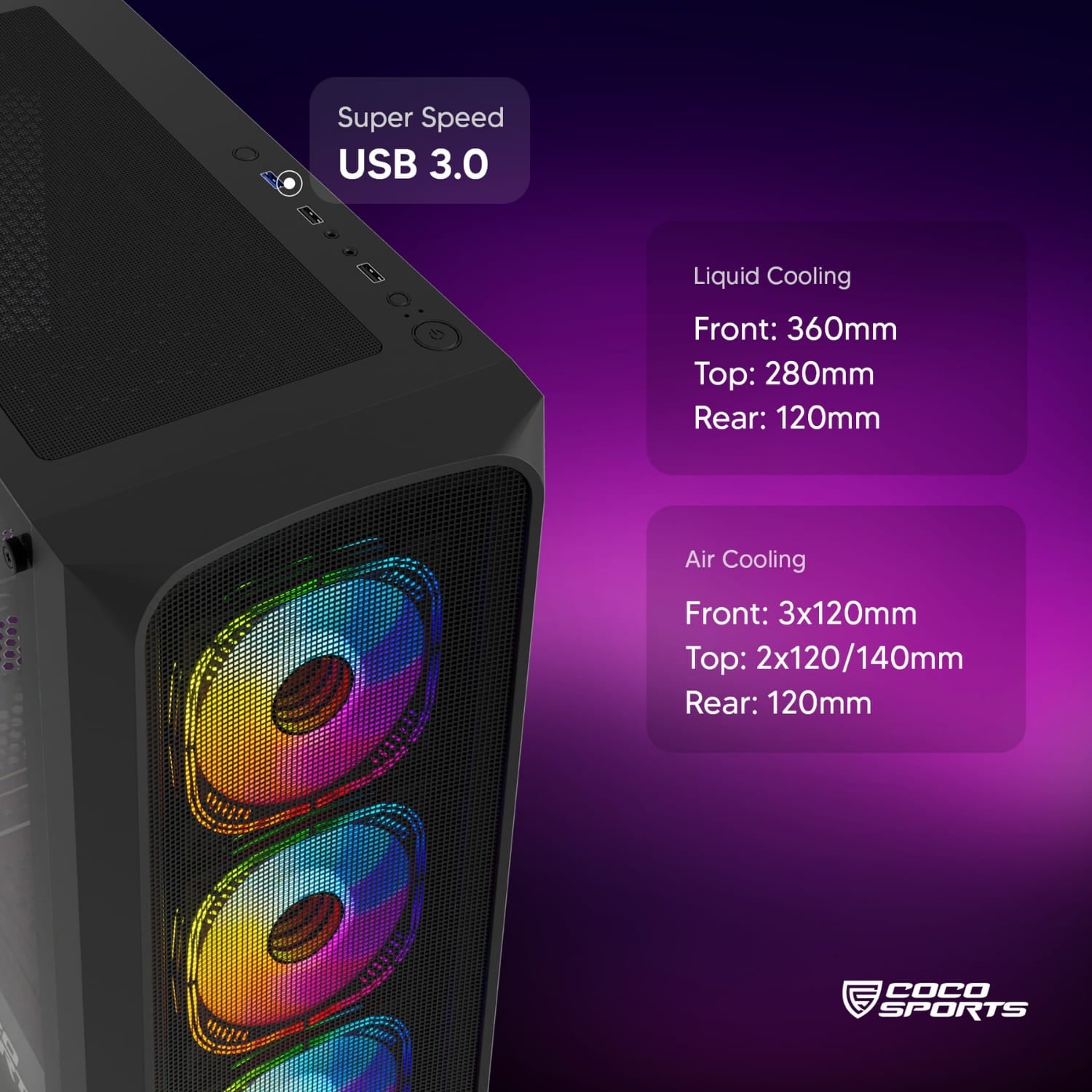 Core 500M Gaming Cabinet, Mid ATX, Black for PC builds