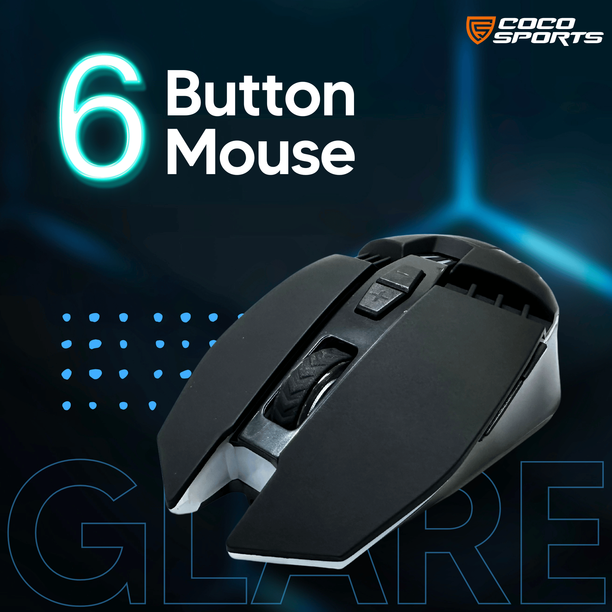 Glare Wireless Ergonomic Gaming Mouse with 6 buttons, 2.4GHz + BT