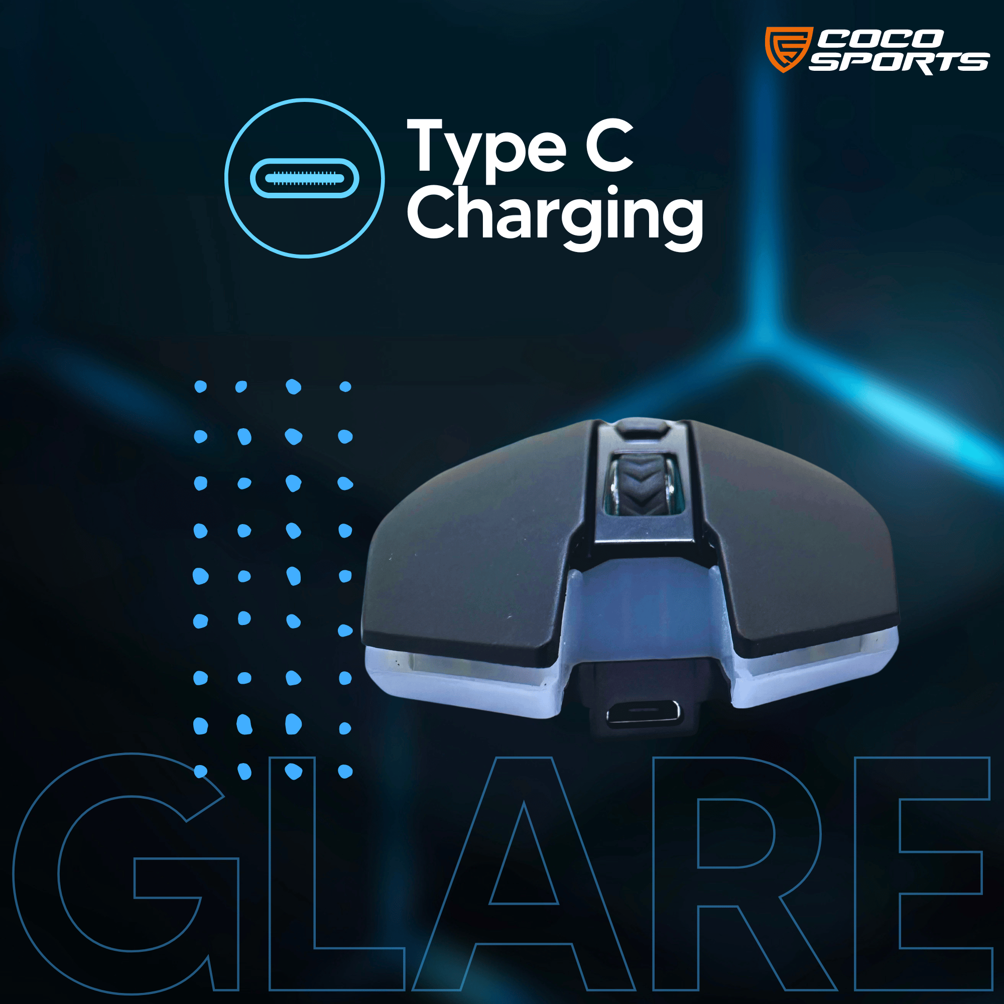 Glare Wireless Ergonomic Gaming Mouse with 6 buttons, 2.4GHz + BT