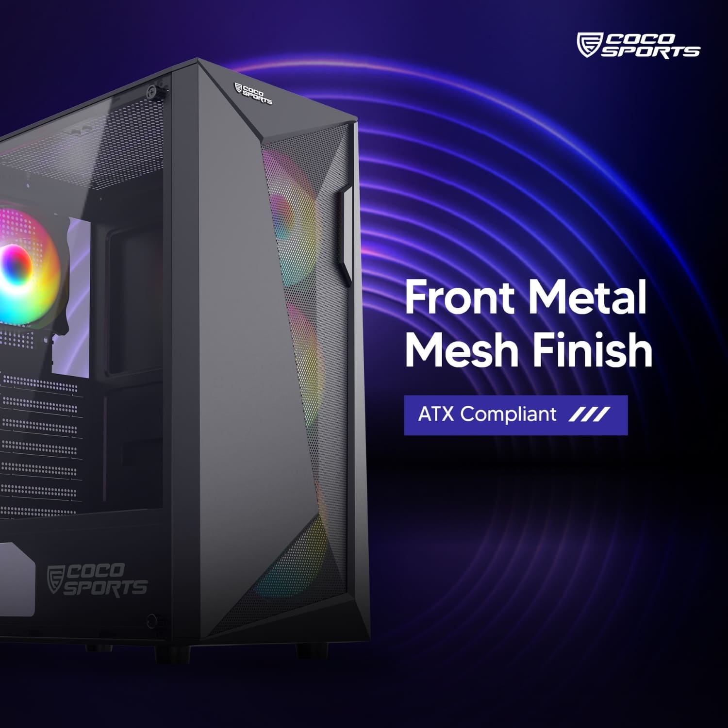 Front view of NOVA 330 - ATX with 4 RGB fans and tempered glass side