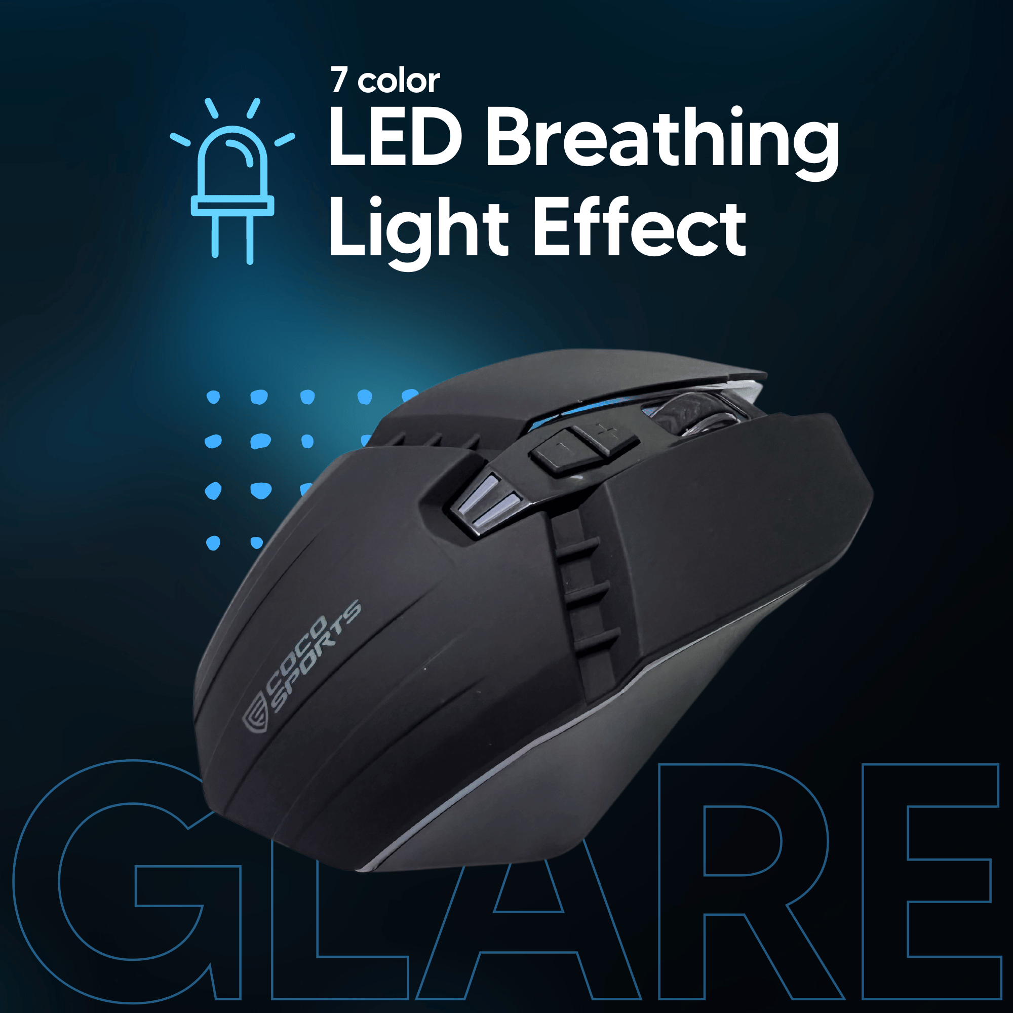 Glare Wireless Ergonomic Gaming Mouse with 6 buttons, 2.4GHz + BT