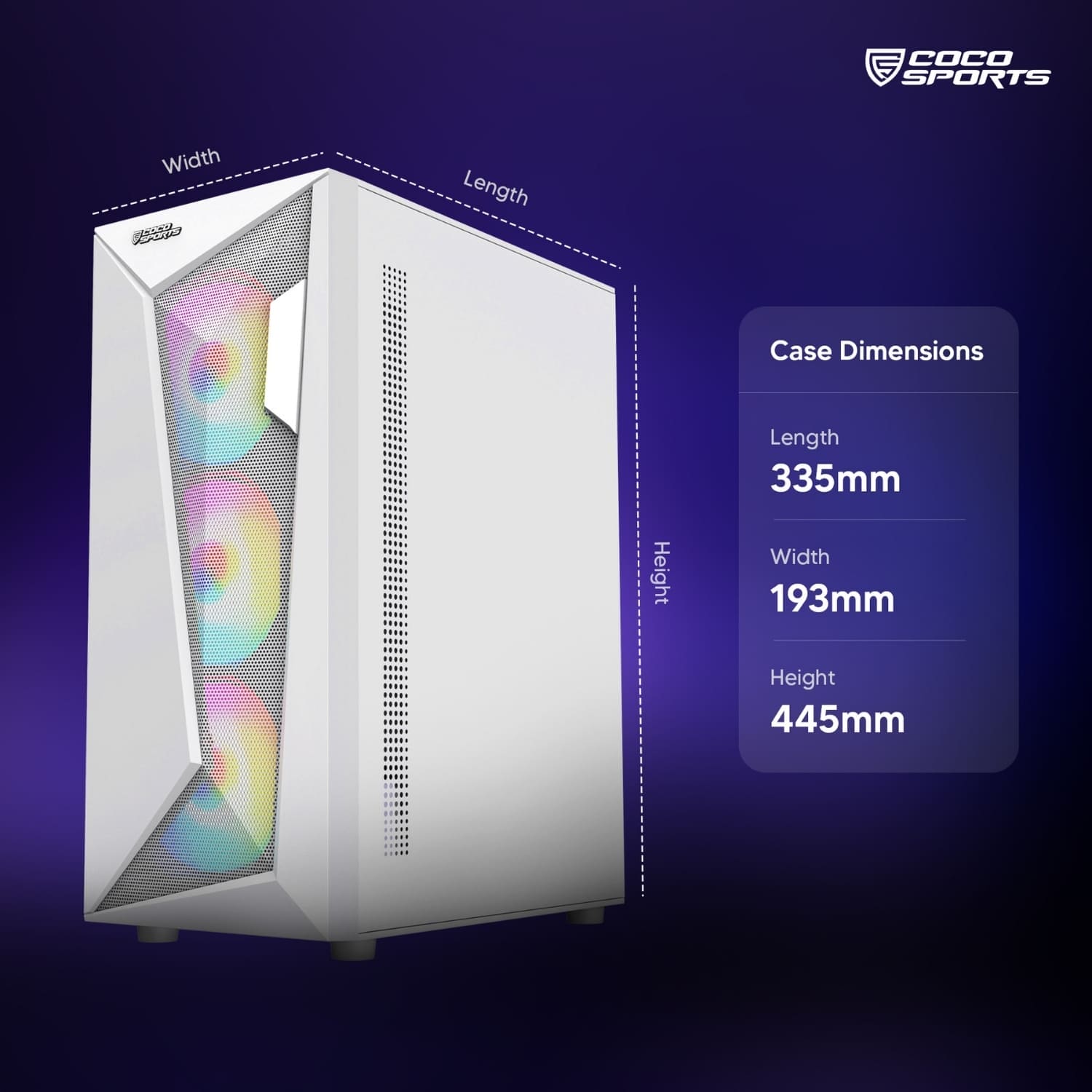 Front view of NOVA 330 - ATX with 4 RGB fans and tempered glass side