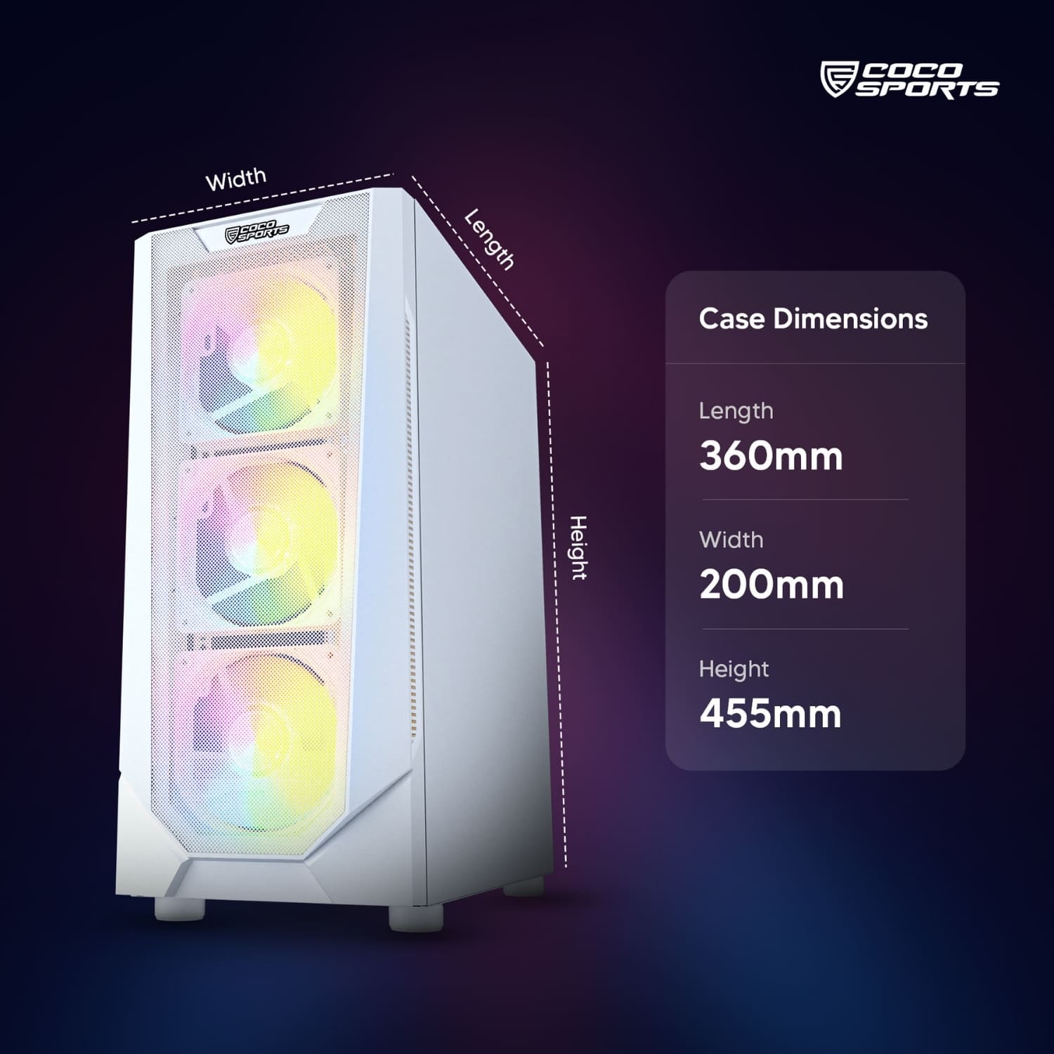Nova 440 case with 4 pre-installed RGB fans, sleek ABS design