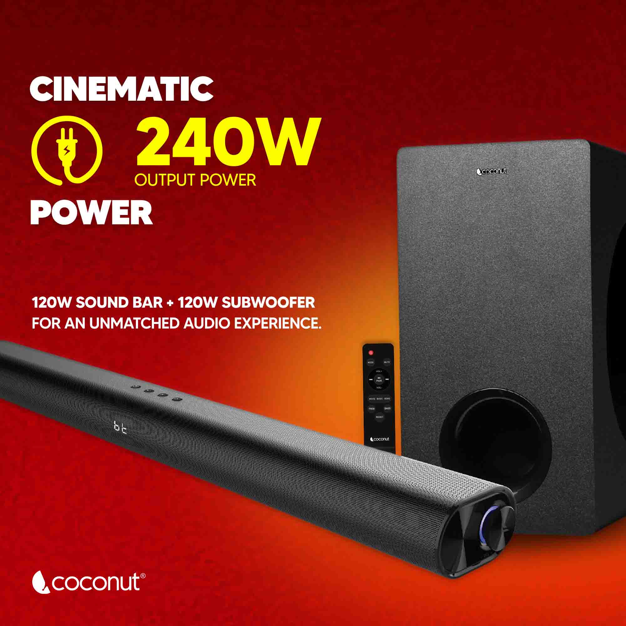 Coconut Marley 240W Soundbar with Powerful Bass