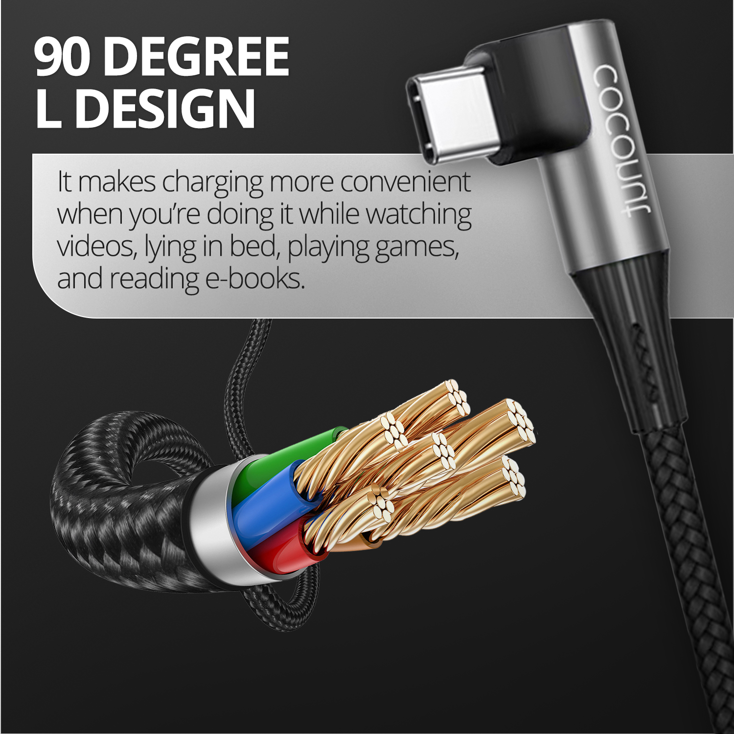 1-meter C18 Right Angle USB-C to C cable for devices