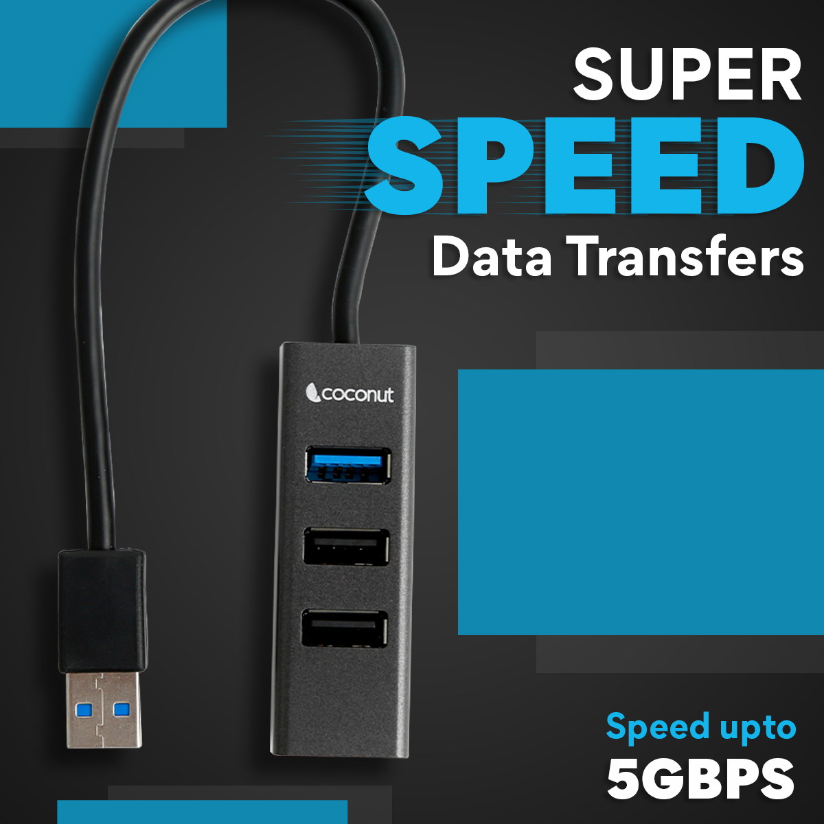 UH12 Mars 4-Port USB Hub, compact and sleek design, black