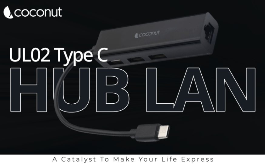 UL02 C USB C Hub + LAN ethernet adapter, 3x USB 2.0 Ports