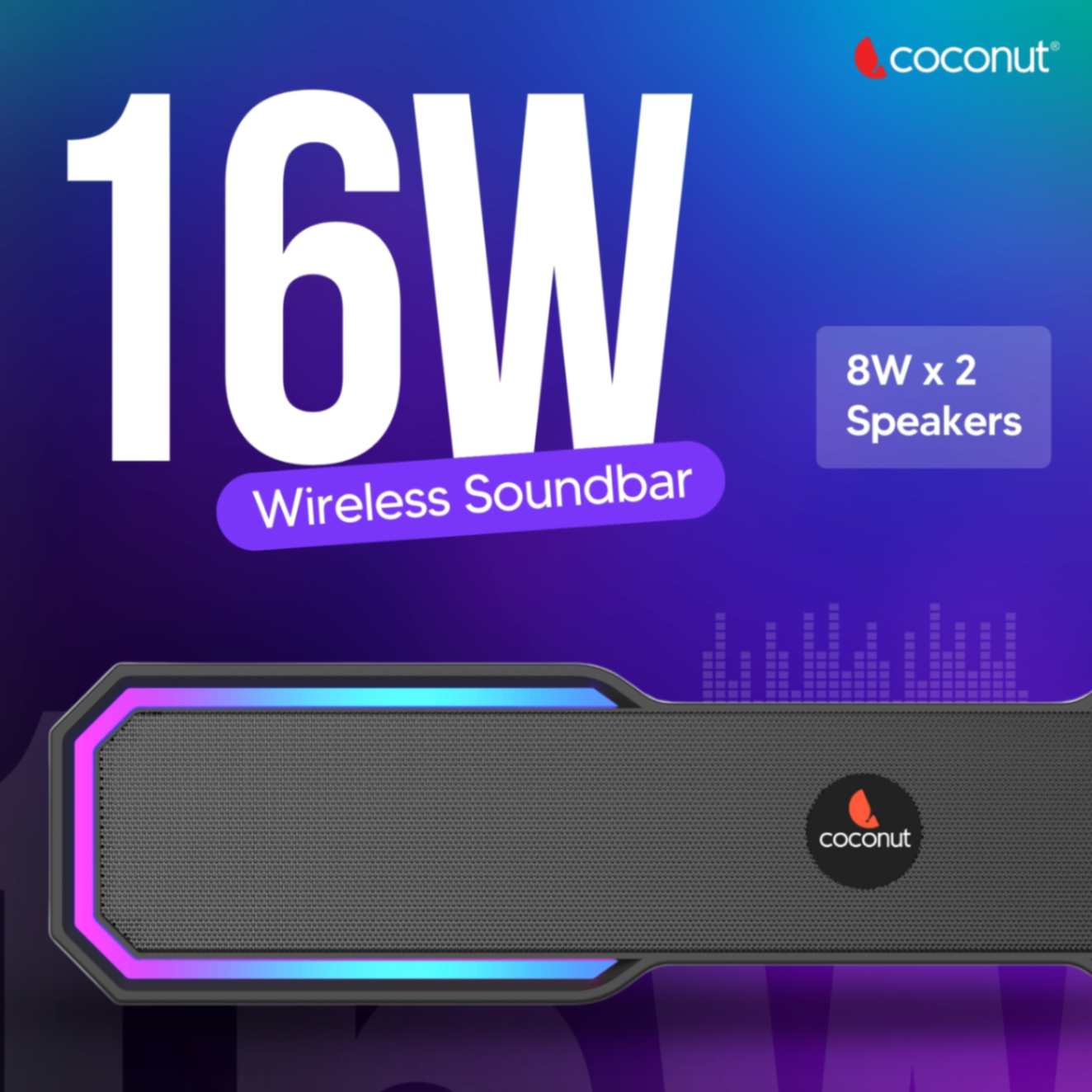 Carmen 16W RGB Wireless Soundbar with Bluetooth & RGB Lights