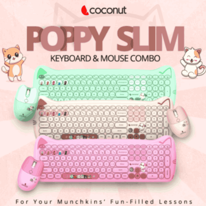 Retro Poppy Wireless Keyboard and Mouse Combo with vibrant design
