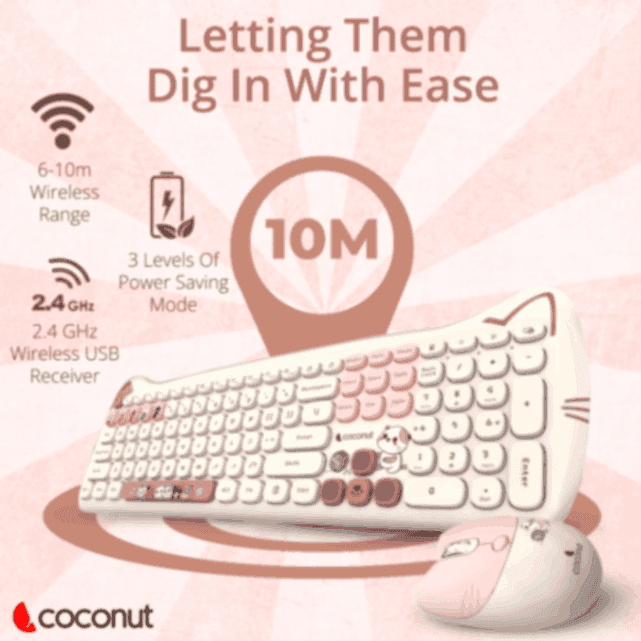 Retro Poppy Wireless Keyboard and Mouse Combo with vibrant design