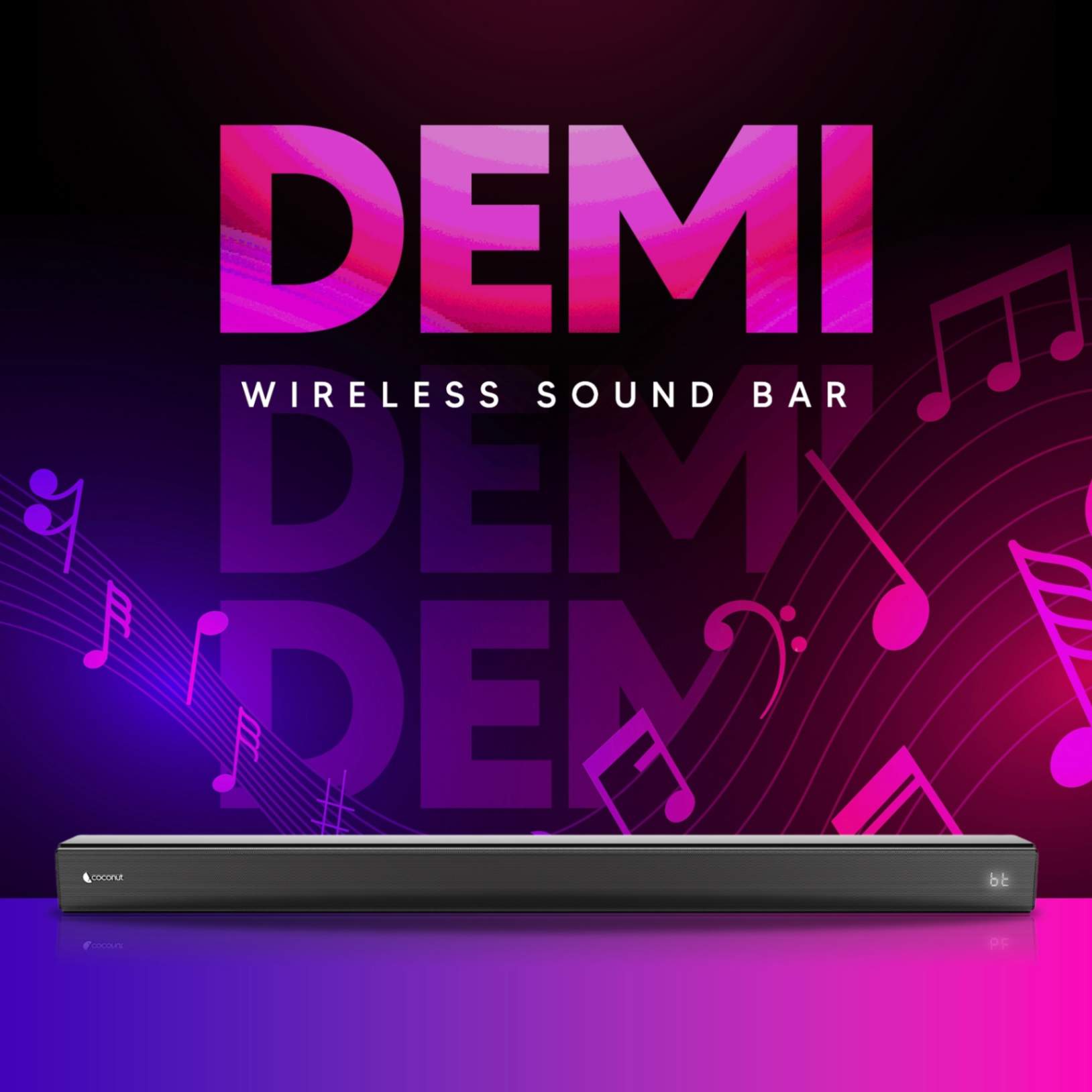 Demi 60W wireless sound bar with multiple inputs and loud speakers