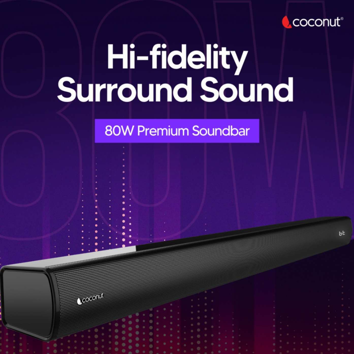Carol 80W Wireless Sound Bar with multiple input connectivity