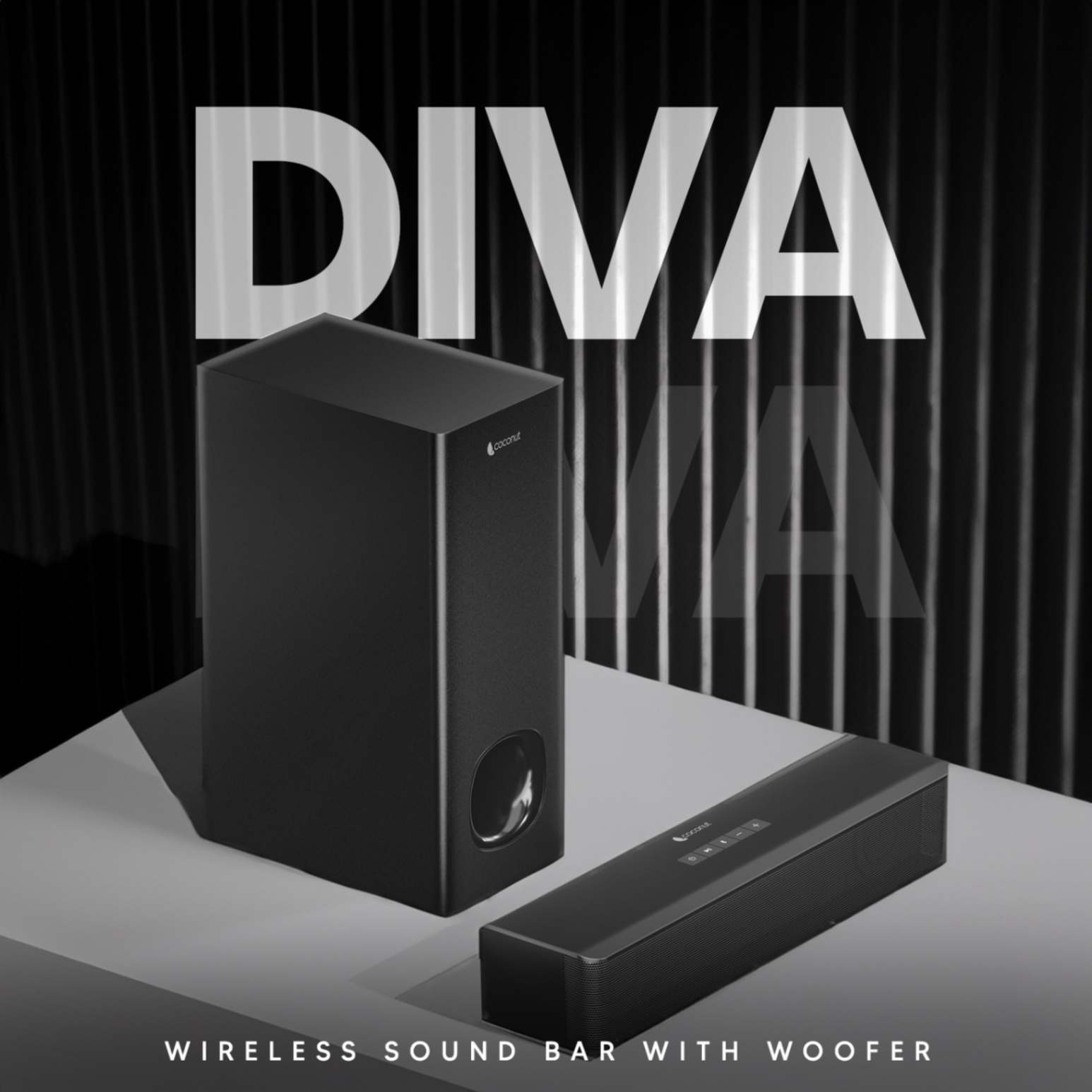Diva 120W Wireless Sound Bar with Woofer, multiple inputs, loud speakers