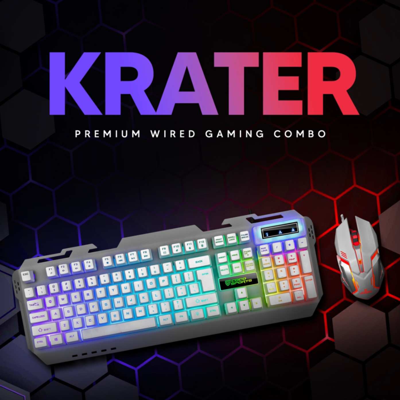 Krater Gaming Keyboard and Mouse Combo, 104 Keys, Rainbow Backlight