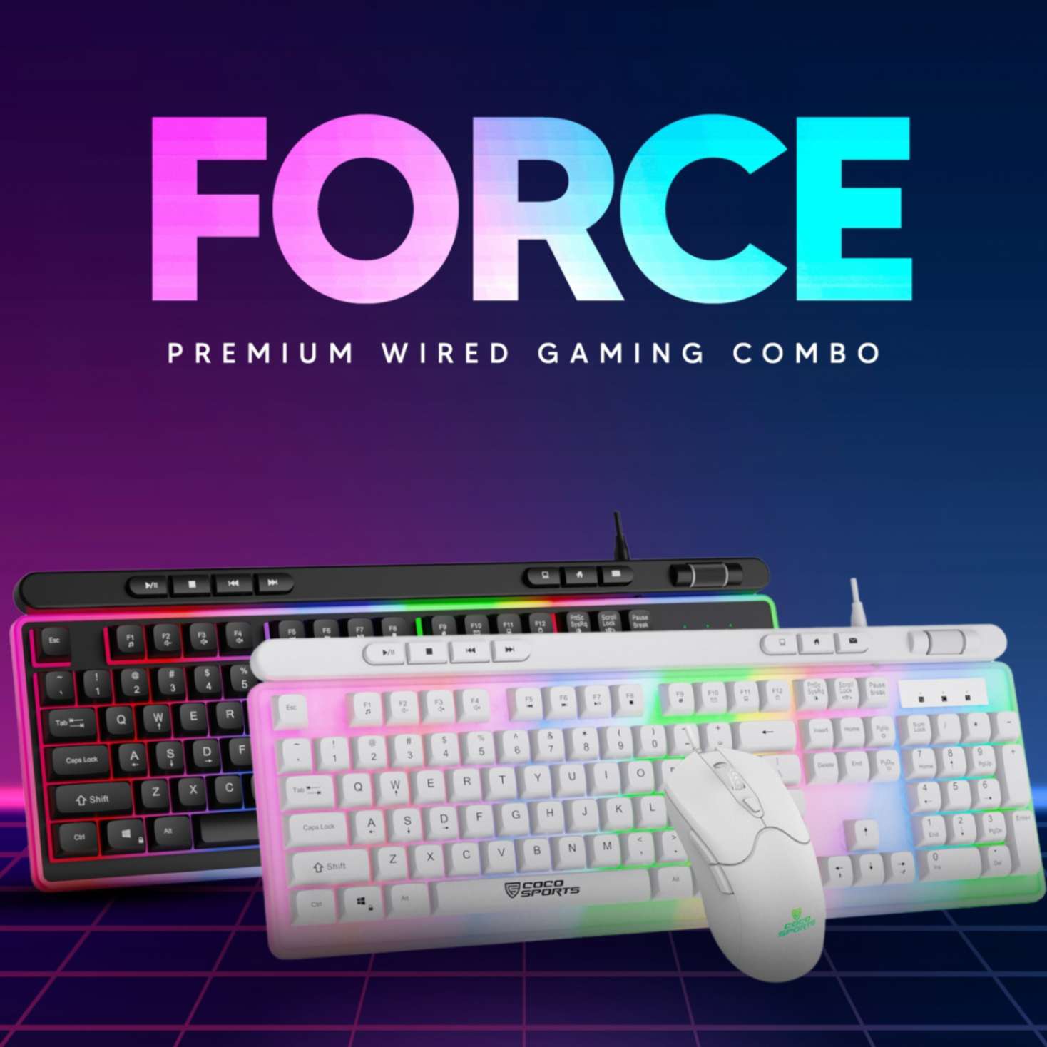Force Gaming Keyboard and Mouse Combo, Rainbow Lights, Anti-Ghosting