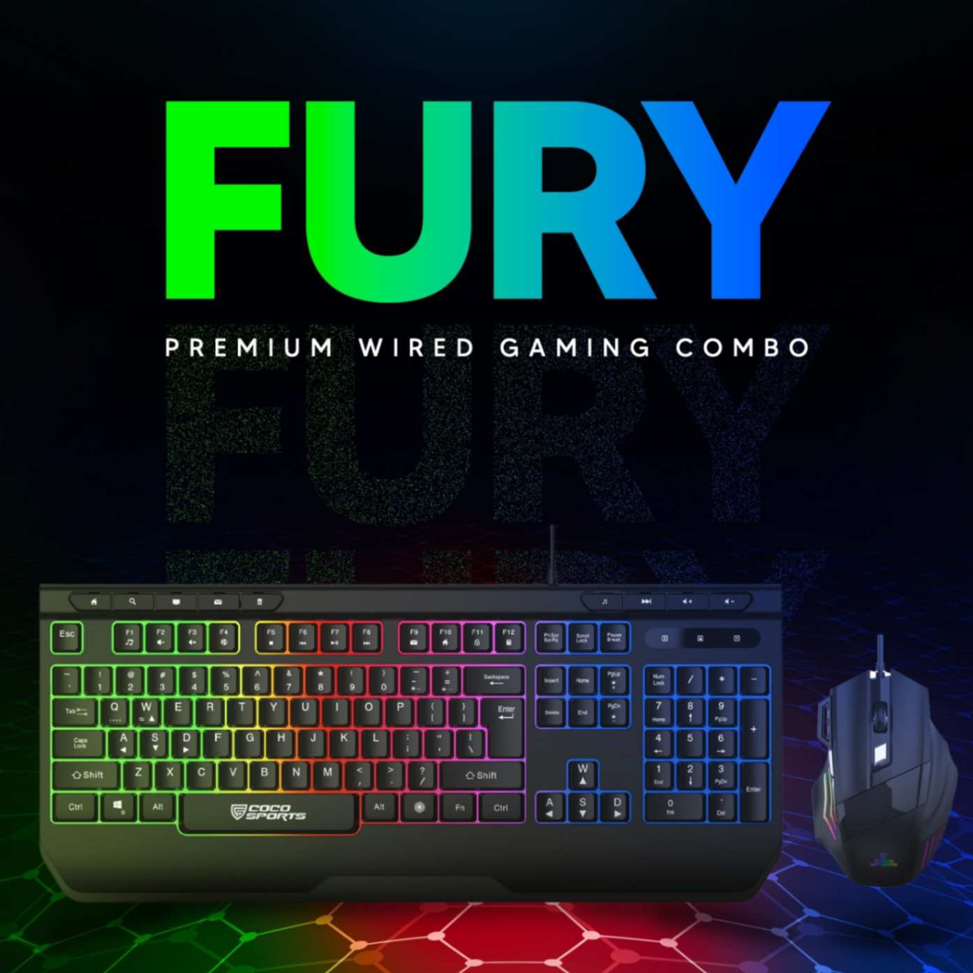 Fury Gaming Keyboard and Mouse Combo with Rainbow Backlighting