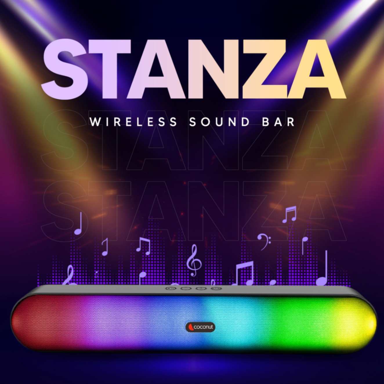 Stanza RGB 16W Wireless SoundBar, True RGB Light Effects, Bluetooth 5.0