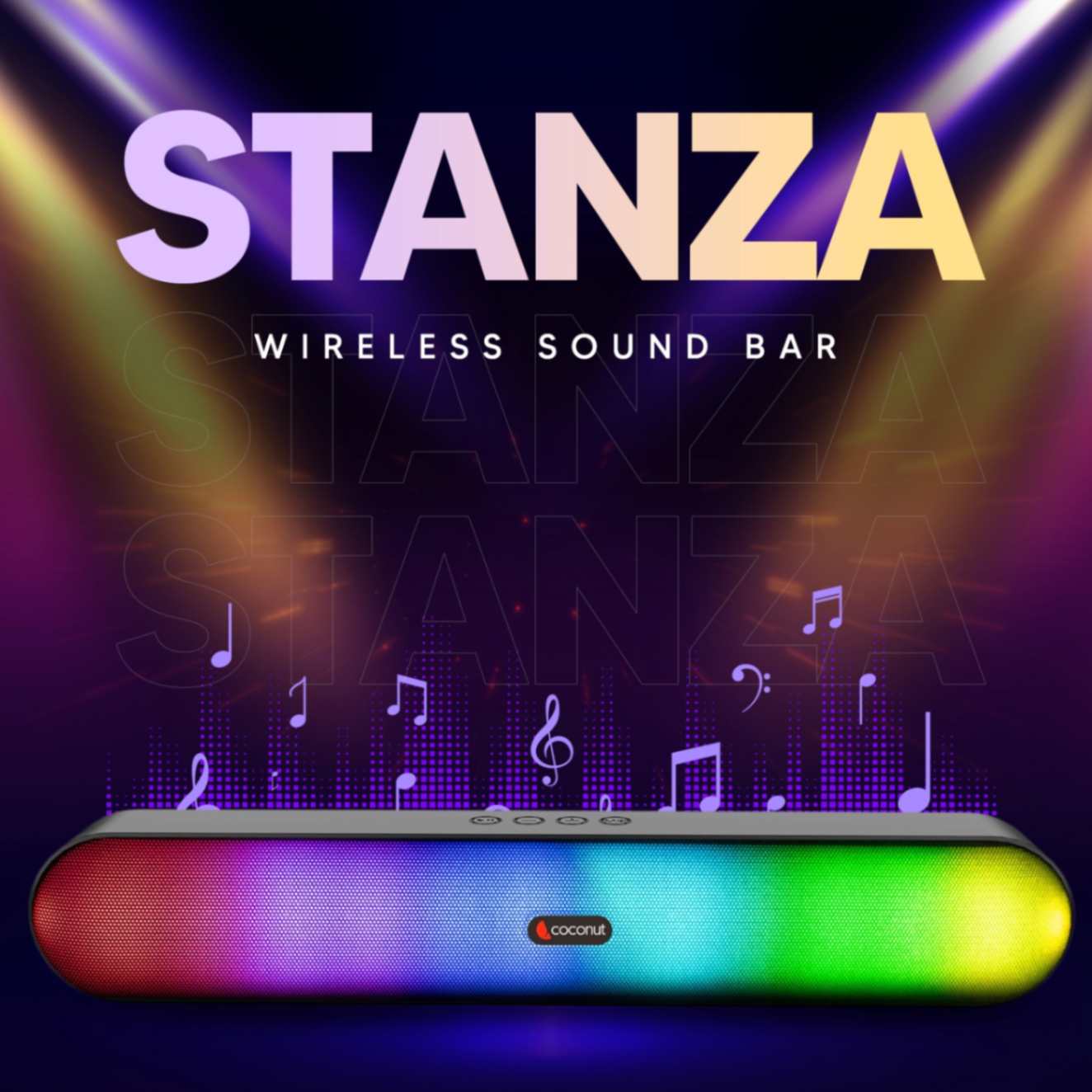Stanza RGB 16W Wireless SoundBar with True RGB lights and Bluetooth 5.0