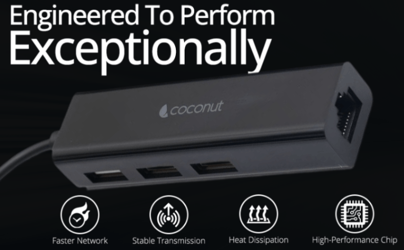 UL02 USB-C Hub with LAN Ethernet adapter and 3 USB 2.0 Ports