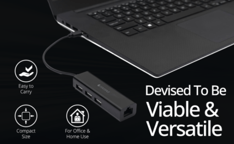 UL02 USB-C Hub with LAN Ethernet adapter and 3 USB 2.0 Ports