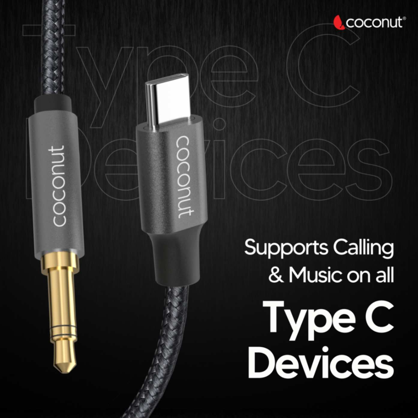 AX13 Type C to 3.5mm AUX Audio Cable, 1M length