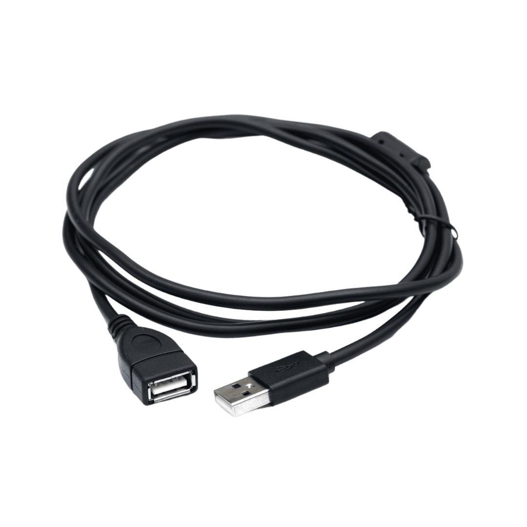 Black USB extension cable with USB-A male and female connectors