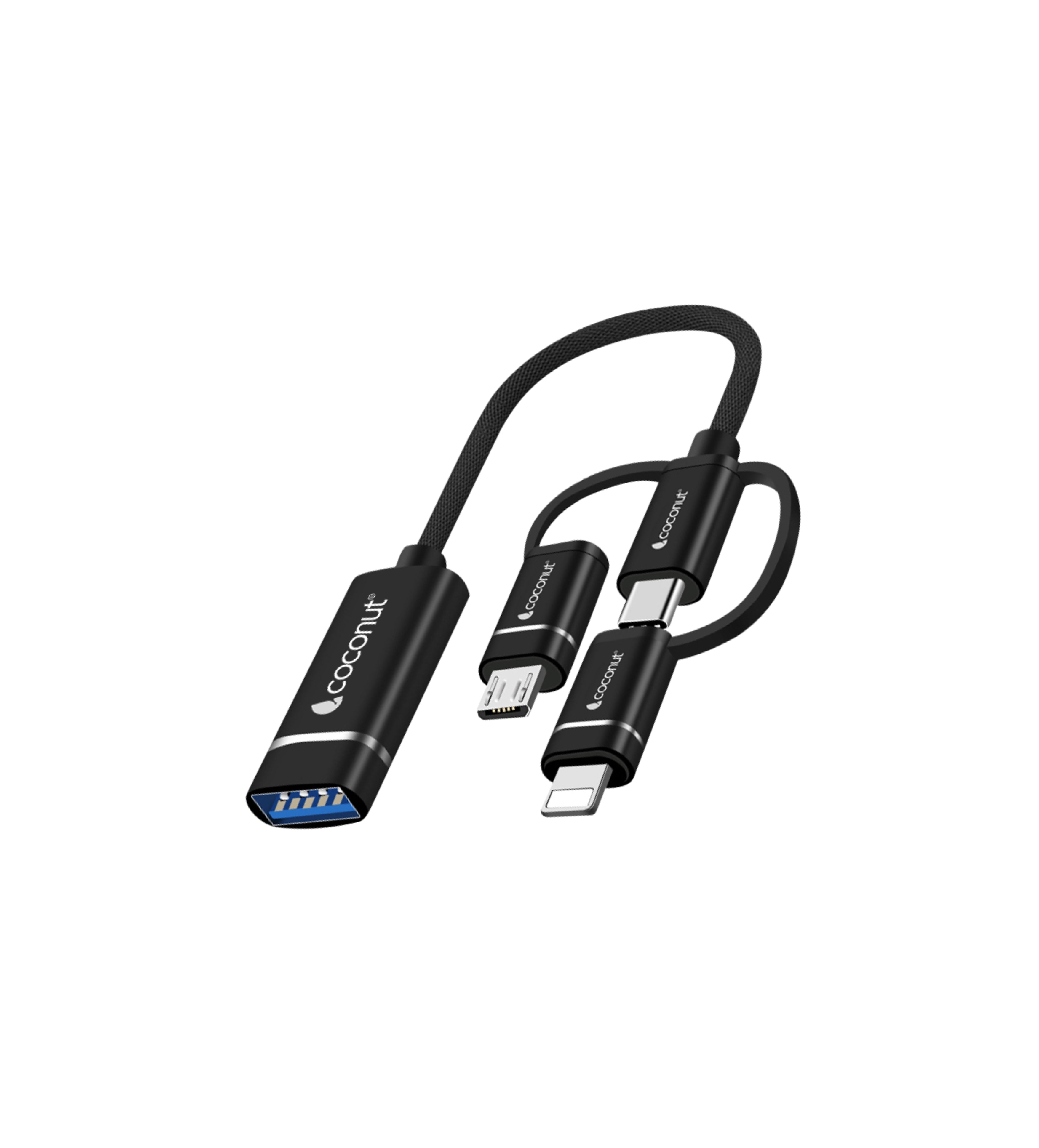 OT04 USB3.0 to Lightning + MicroUSB + Type C, OTG Adapter , Aluminium Body