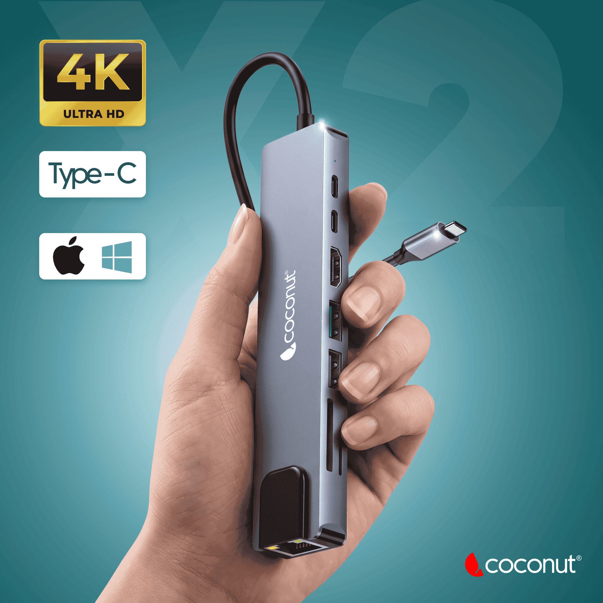X2 8 in 1 Type C Docking Station with 4K HDMI 30Hz, 100Mbps Ethernet, USB 3.0, USB 2.0, SD & Micro SD Card Reader, Dual PD Charging