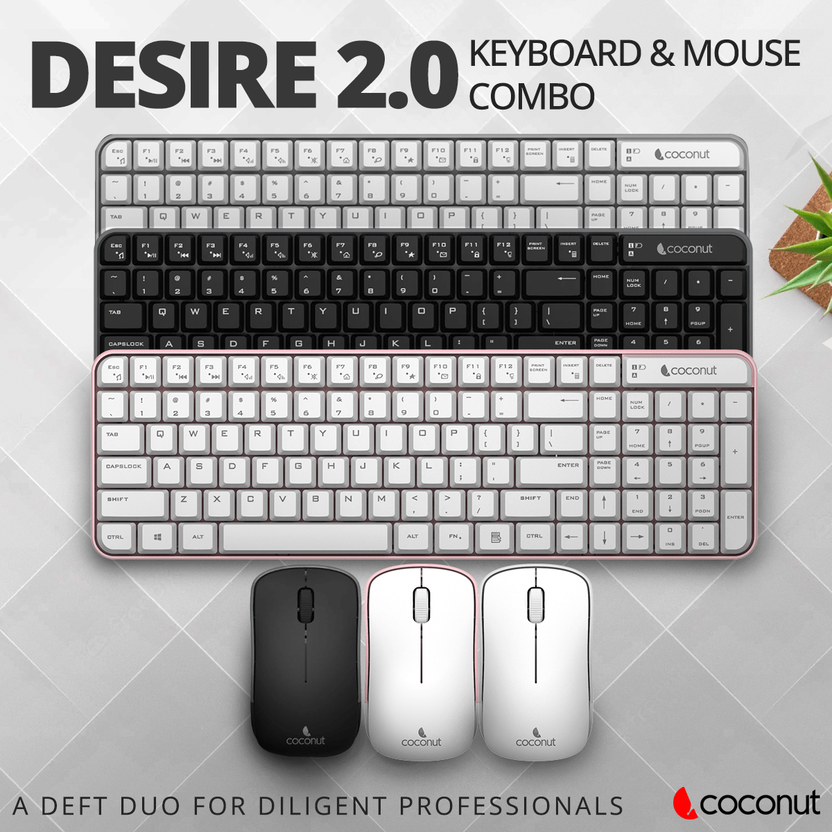 Desire 2.0 Wireless Compact Combo: sleek design, portable keyboard and mouse