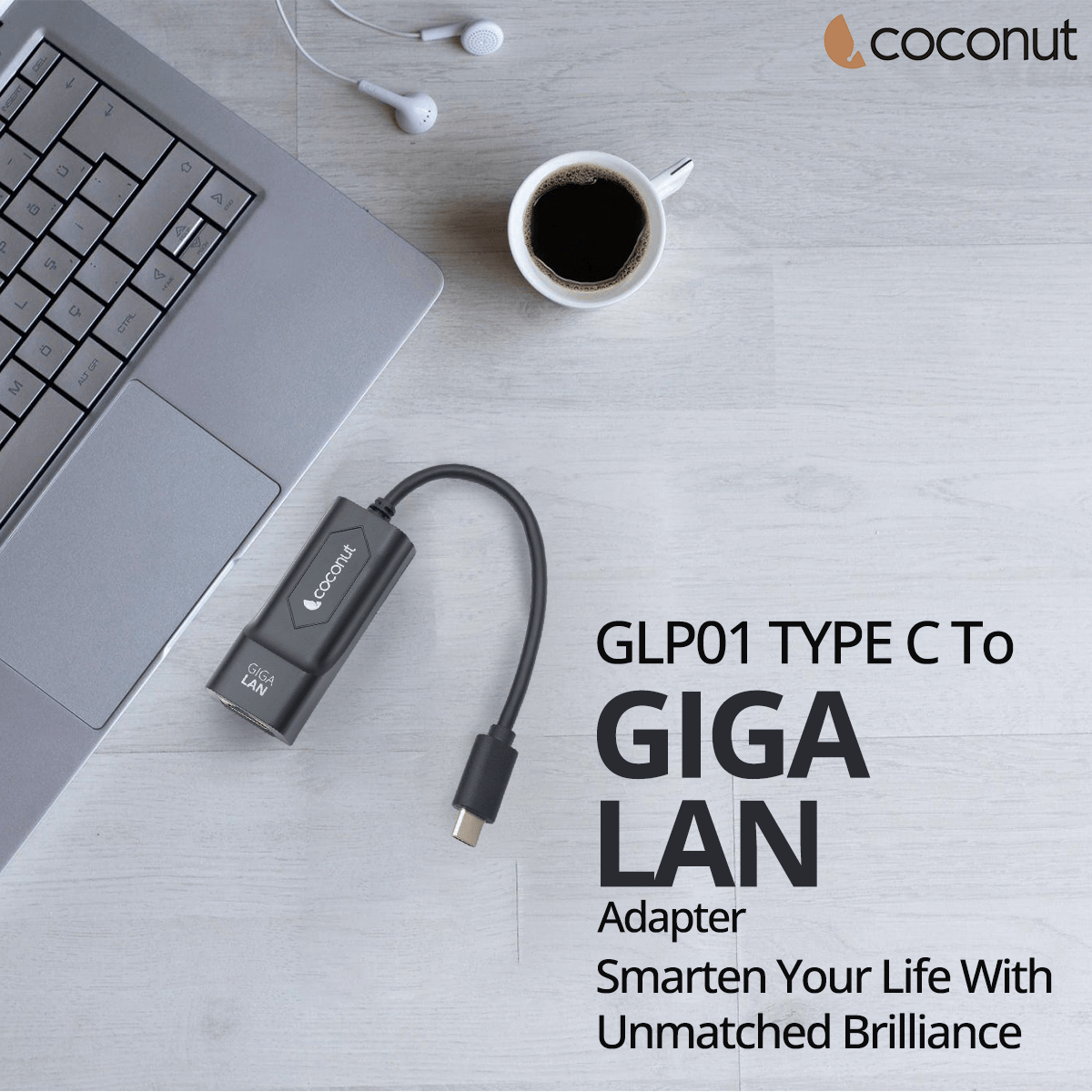 GLP02 Type C to Giga LAN adapter, plastic body, RJ45, 1000Mbps