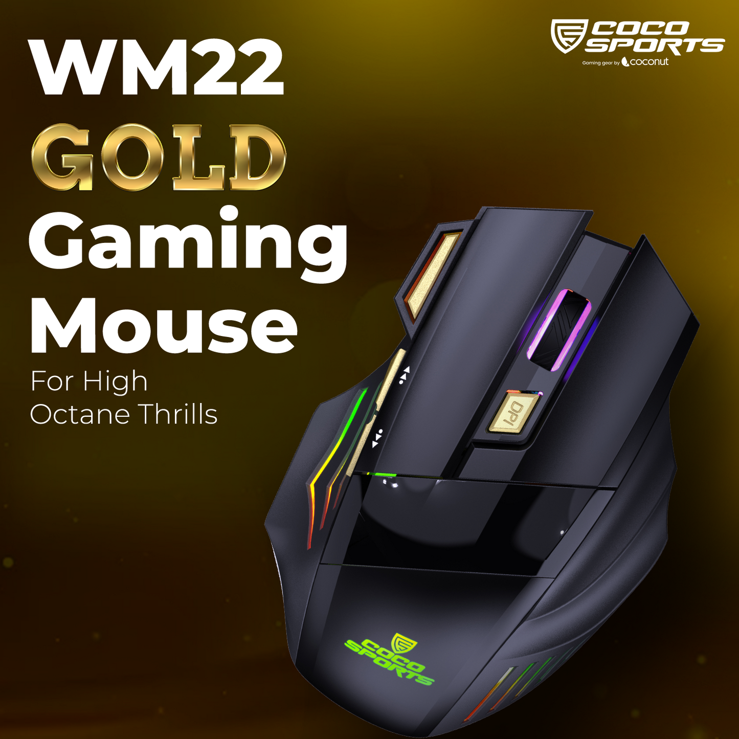 WM22 Gold Wireless Gaming Mouse, Rechargeable, Ergonomic