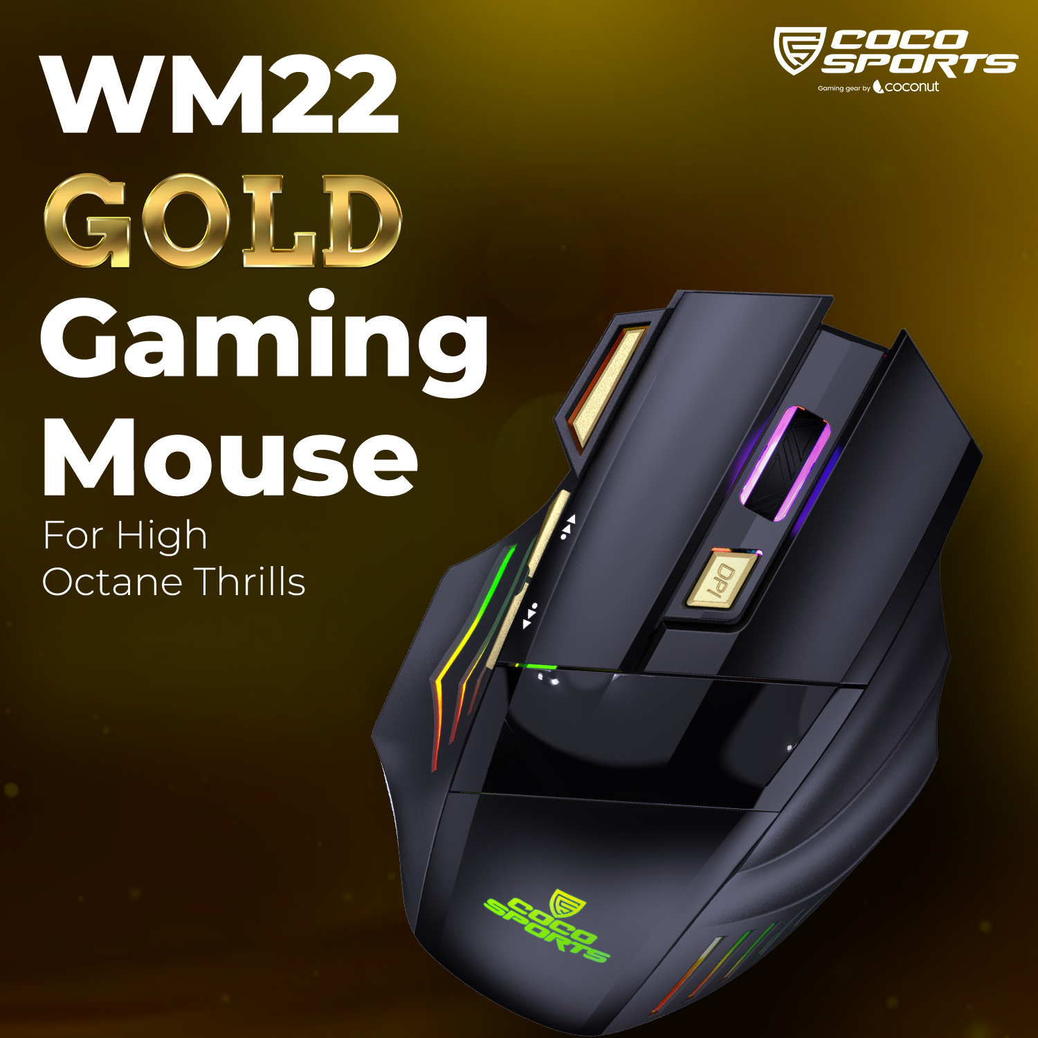 WM22 Gold Wireless Gaming Mouse, Rechargeable and Ergonomic Design