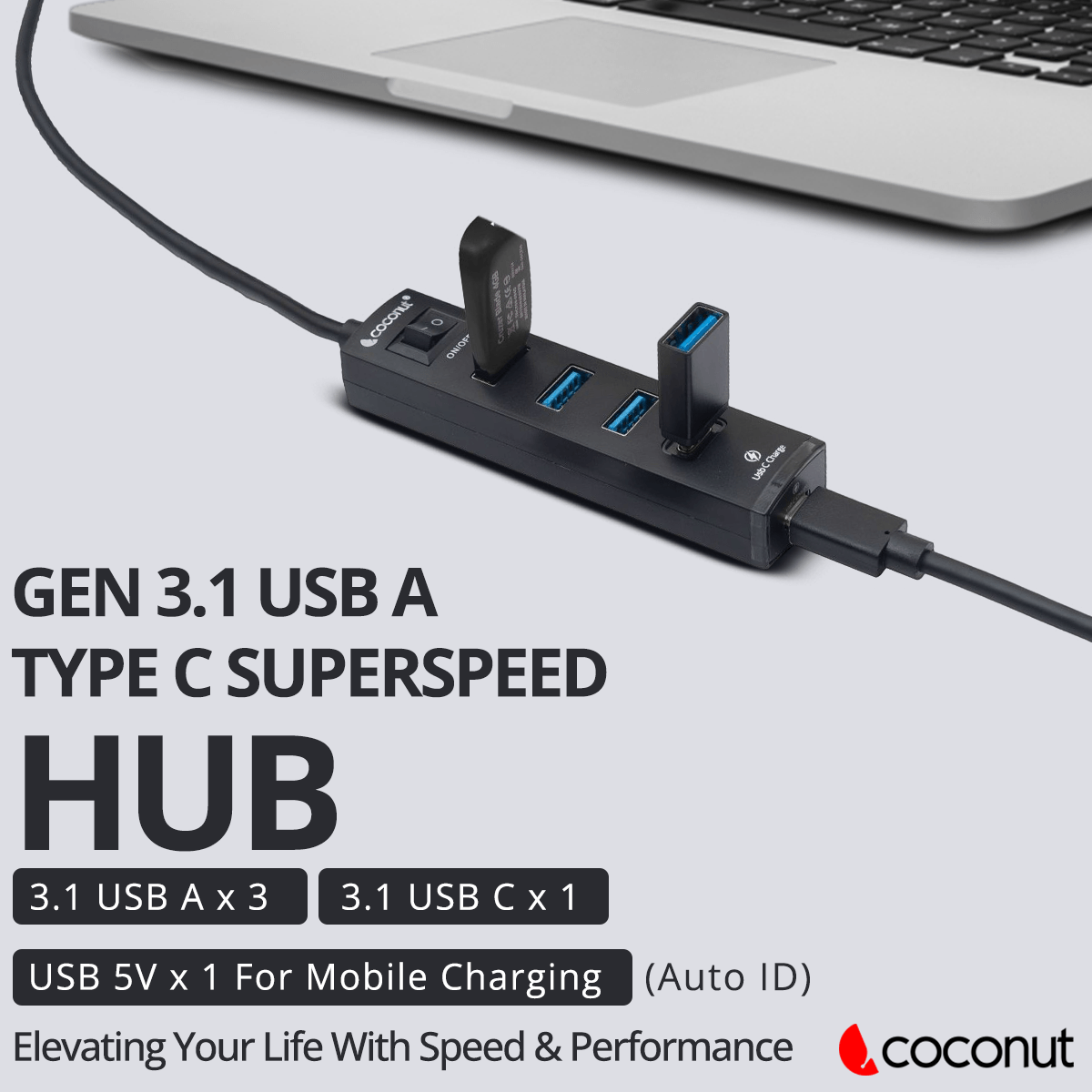 UH14 Jupiter 4 Port USB Hub + Type C Charger