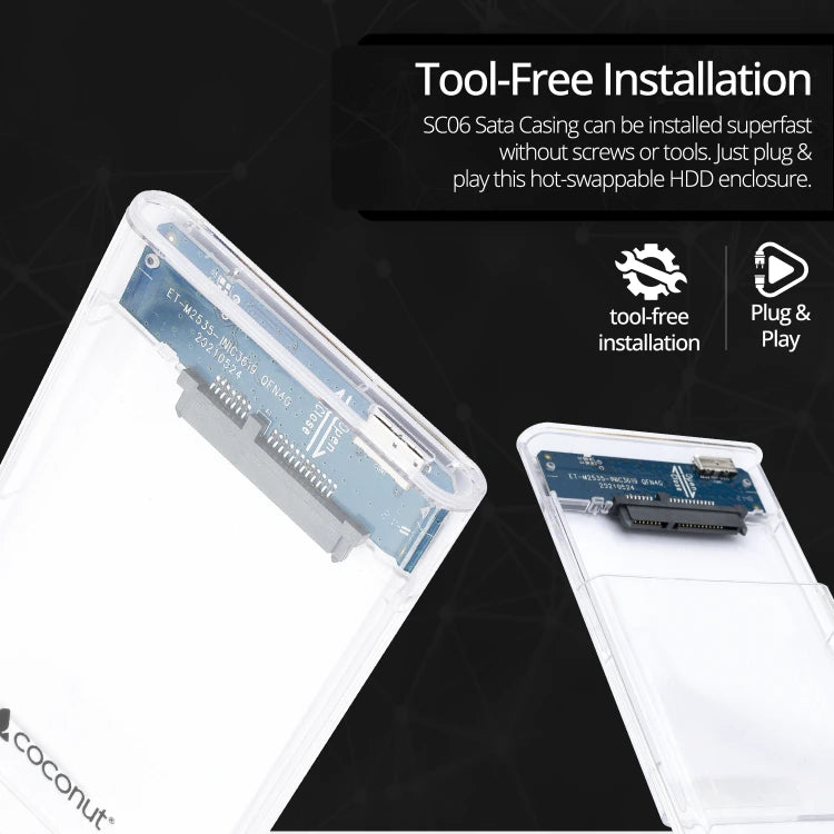 Transparent 2.5'' SATA SSD/HDD USB 2.0 casing for easy drive access