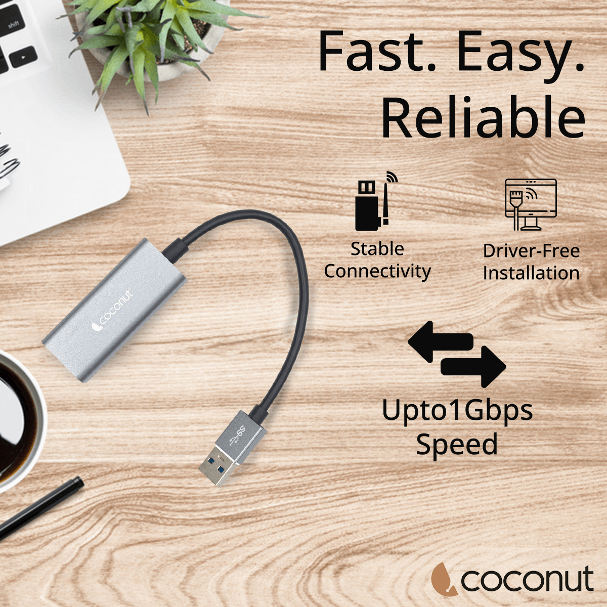 USB to LAN Ethernet Adapter,Type C to RJ45 up to 1000Mbps| Metal body, Plug & Play, Compact Design
