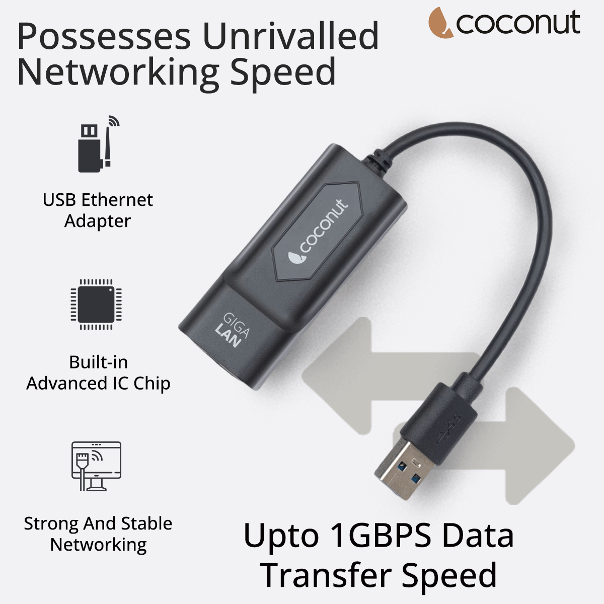 GLP01 USB to Gigabit LAN adapter, plastic body, RJ45, 1000Mbps