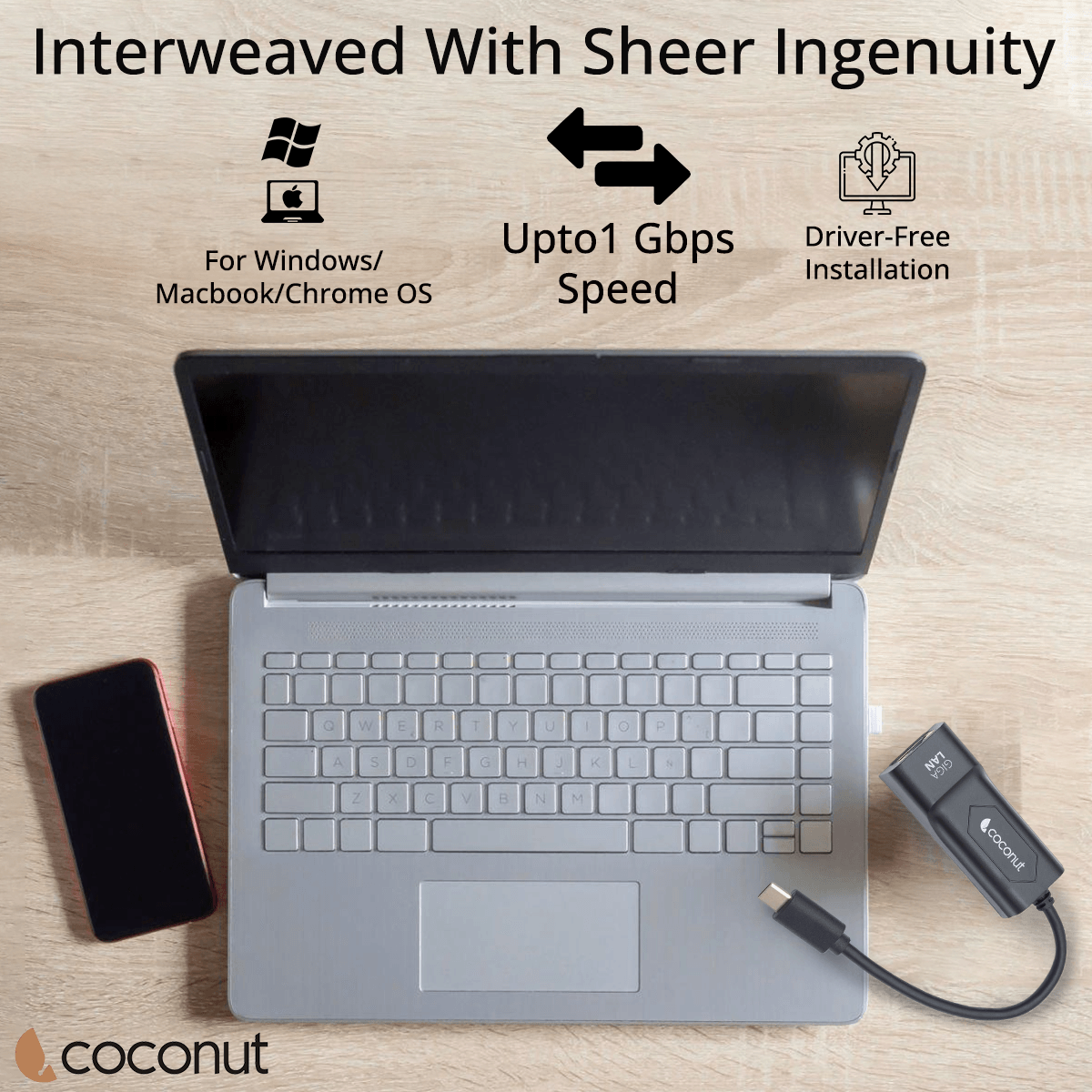 GLP02 Type C to Giga LAN adapter, plastic body, RJ45, 1000Mbps