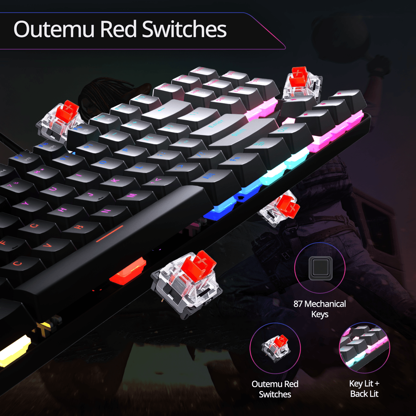 K12 Orion 2.0 TKL Mechanical Gaming Keyboard, True Red Outemu Switches