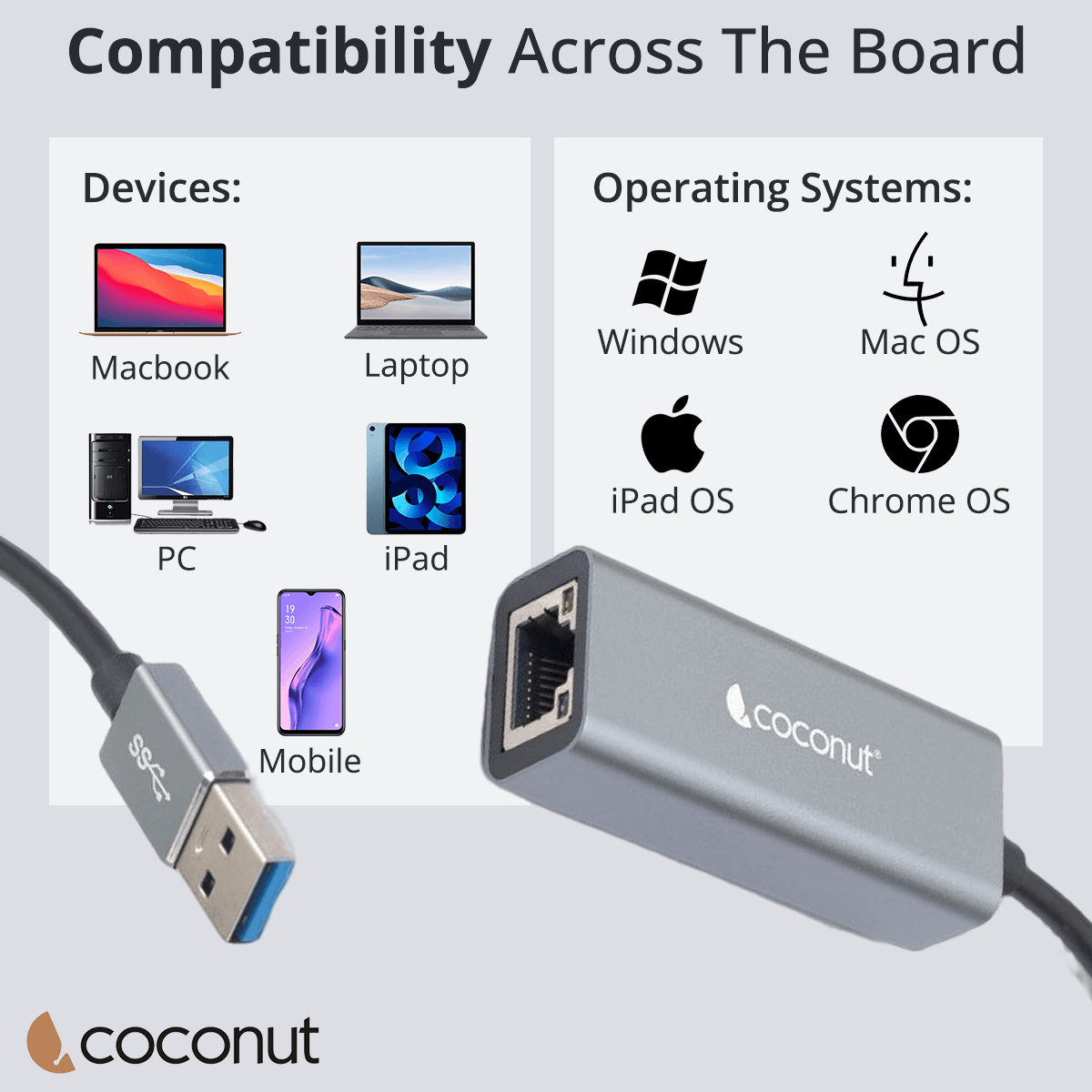 USB-C to Ethernet Adapter, 1000Mbps, Metal Body, Compact & Plug & Play