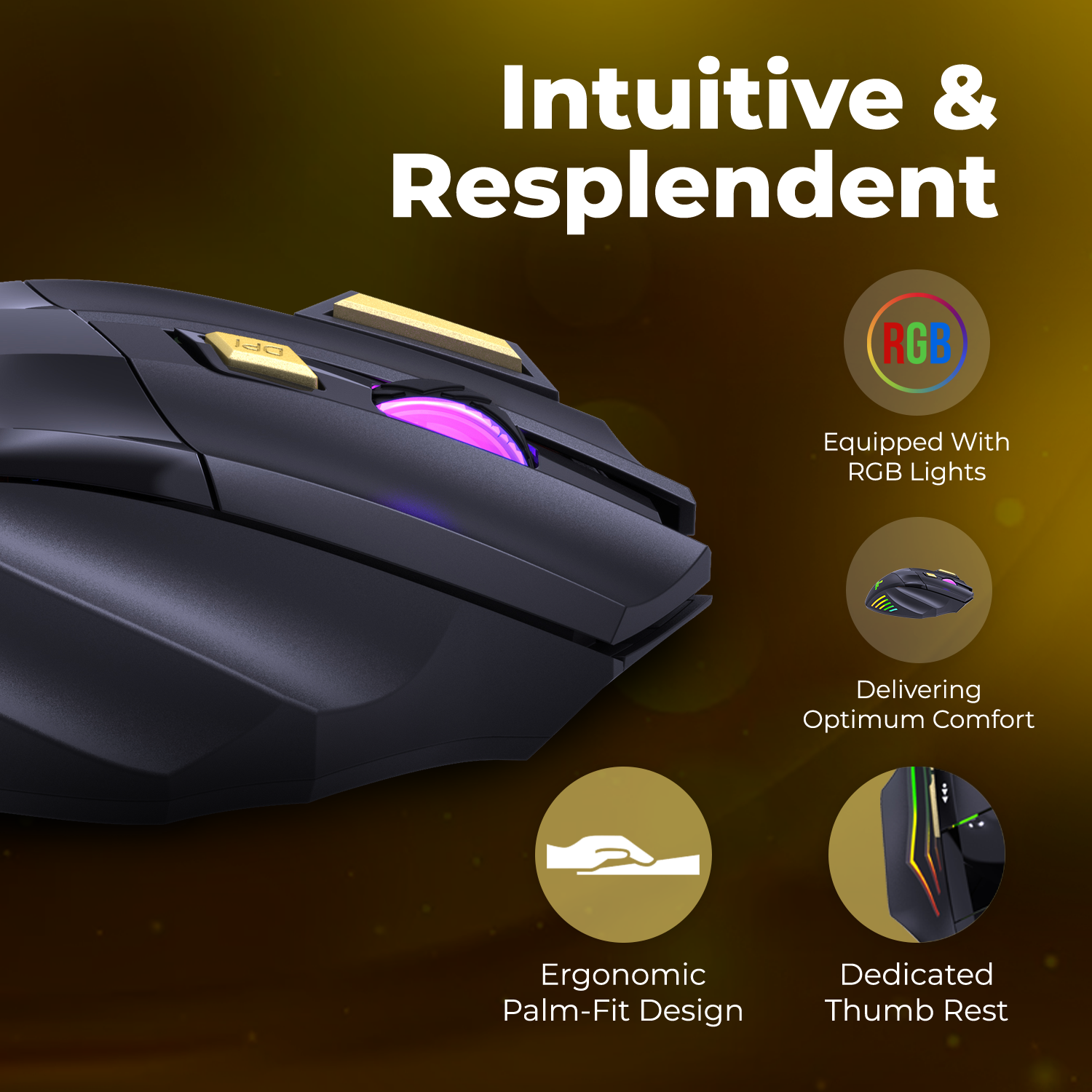 WM22 Gold Wireless Gaming Mouse, Rechargeable and Ergonomic Design