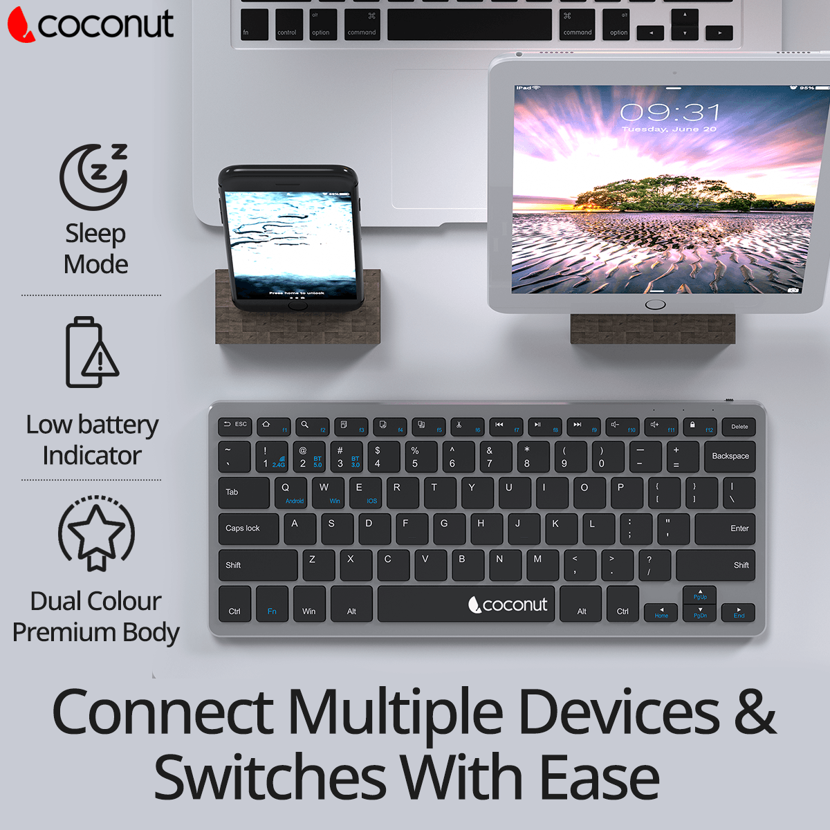 Wonder Multi-Device Wireless Keyboard with sleek, modern design