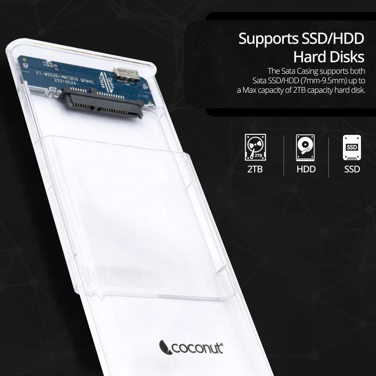 Transparent 2.5'' SATA SSD/HDD USB 2.0 casing for easy drive access