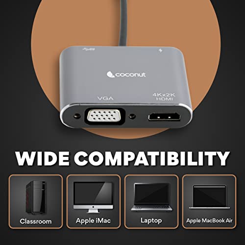 USB-C to 4-in-1 Hub with 4K HDMI, VGA, Type-C, and USB 3.0 ports