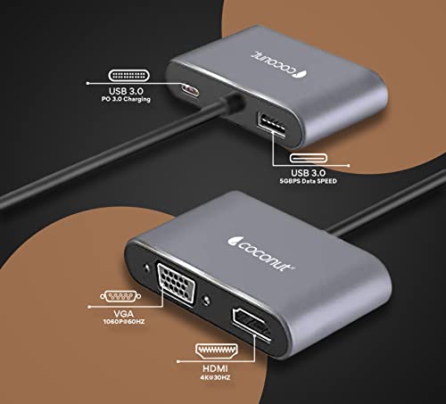 USB-C to 4-in-1 Hub with 4K HDMI, VGA, Type-C, and USB 3.0 ports