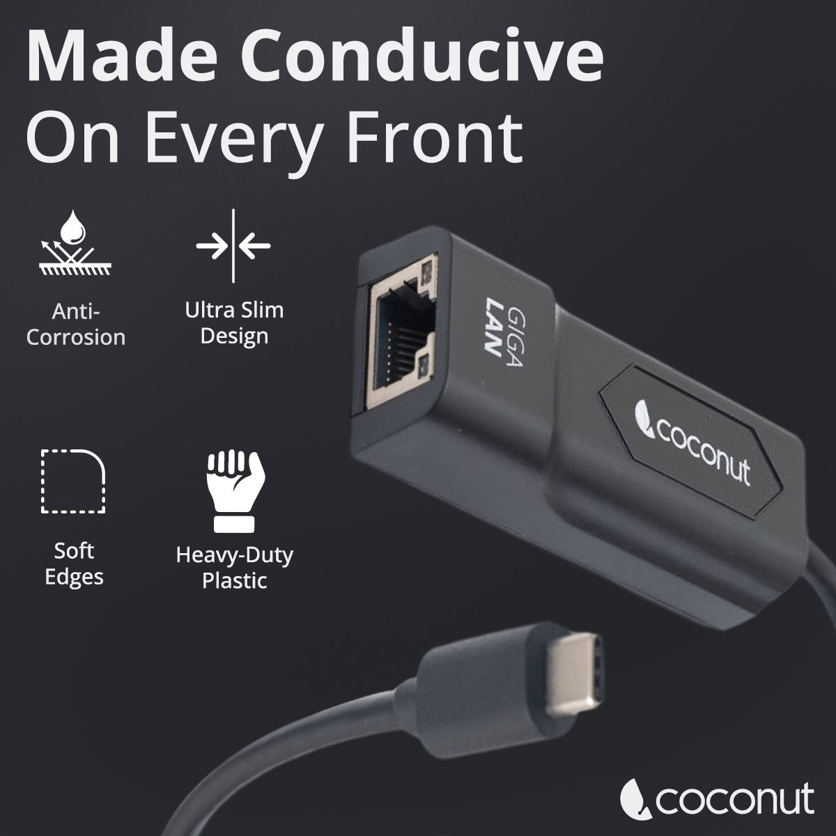 GLP02 Type C to Giga LAN adapter, plastic body, RJ45, 1000Mbps