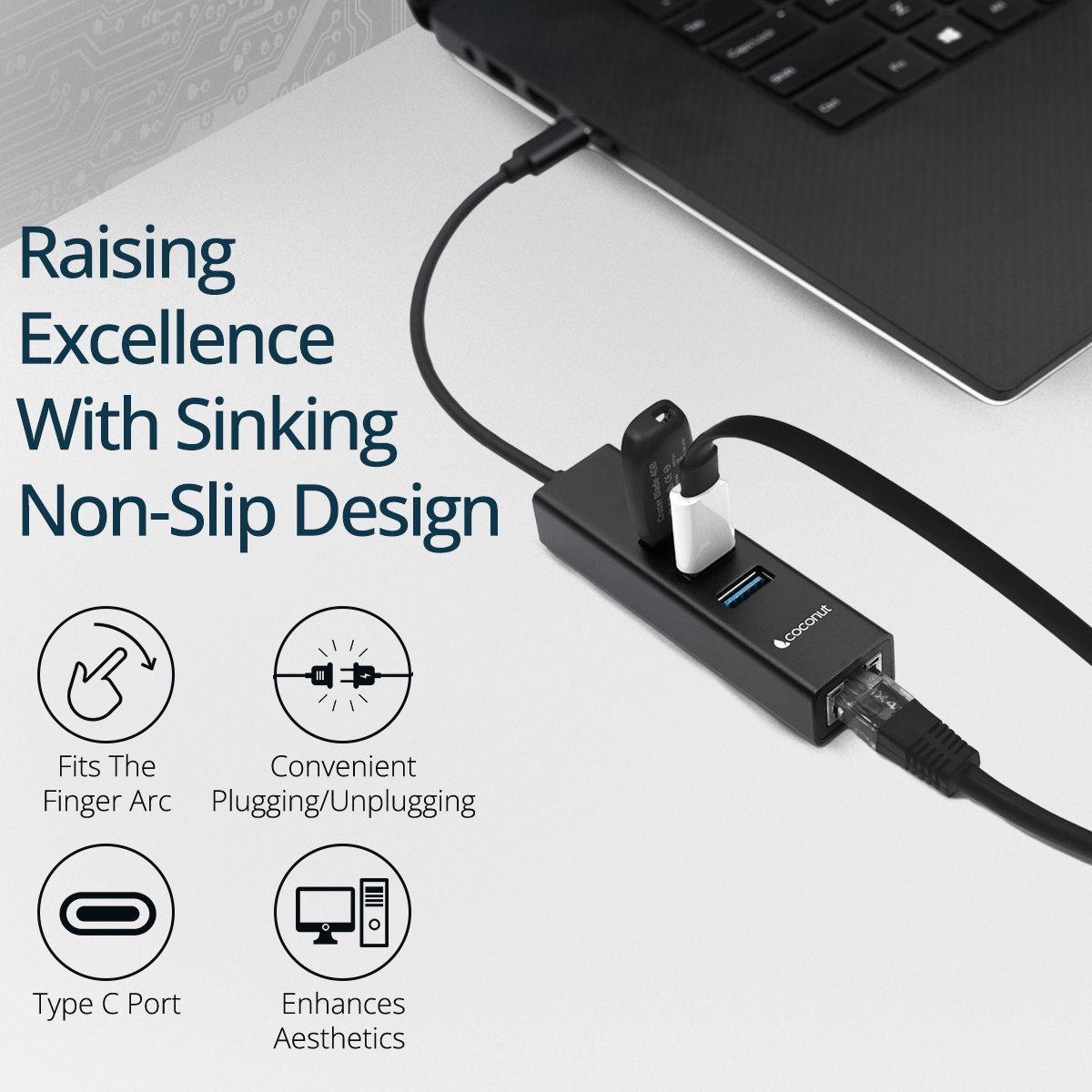 Type C to USB 3.1 Hub with Giga Lan for fast data transfer