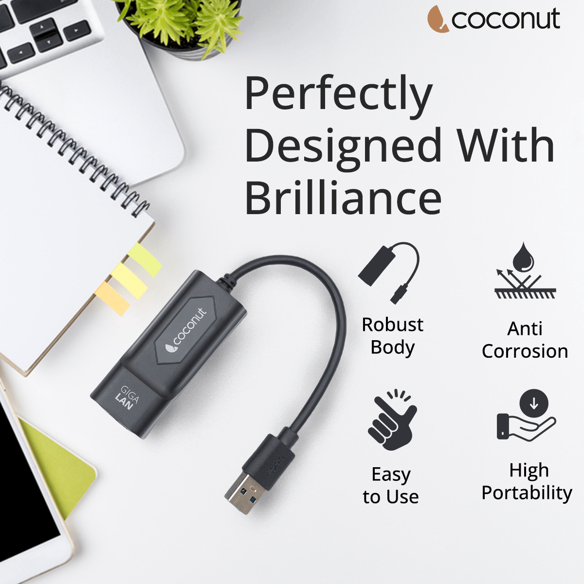 GLP01 USB to Gigabit LAN adapter, plastic body, RJ45, 1000Mbps