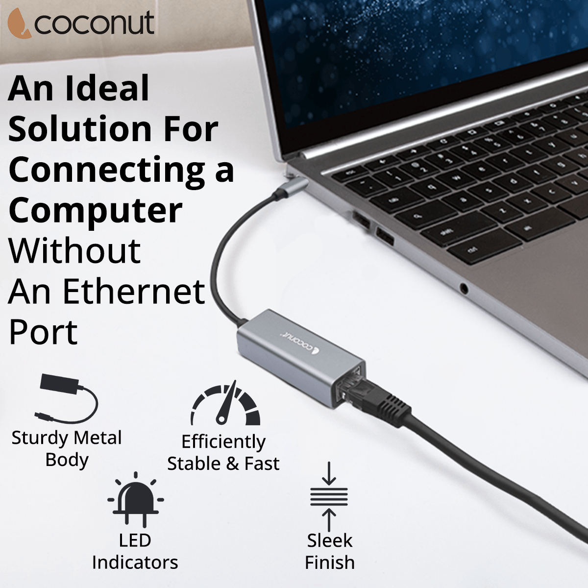 GLM02 Type C to Giga LAN, Metal Body, RJ45 Connector, 1000Mbps