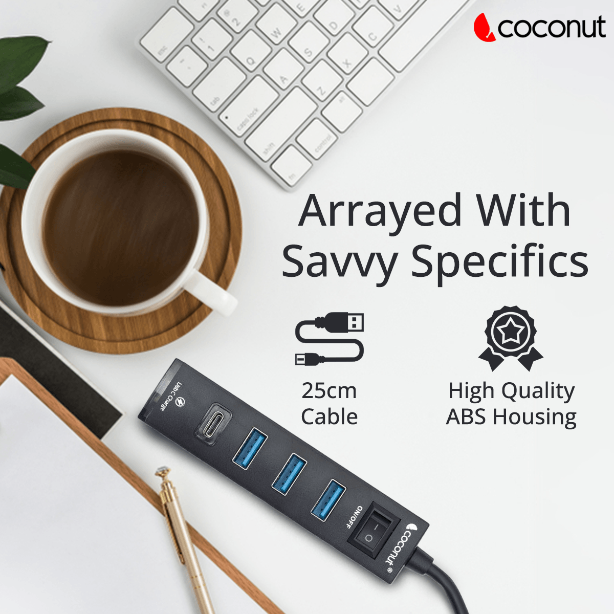 UH14 Jupiter 4 Port USB Hub + Type C Charger